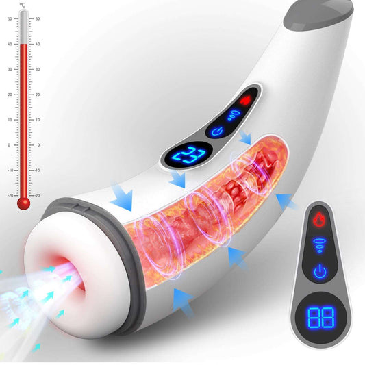 007 PRO male masturbator white 9 suction 9 vibration LCD display auto heating sound-enabled