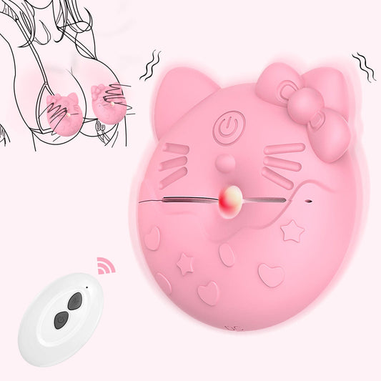 kitty cat nipple clamp vibrator pink 9 modes remote control ipx7 waterproof