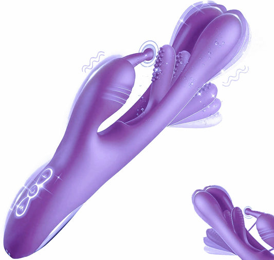 3-in-1 rabbit vibrator purple flapping g-spot clitoral stimulator 7 modes