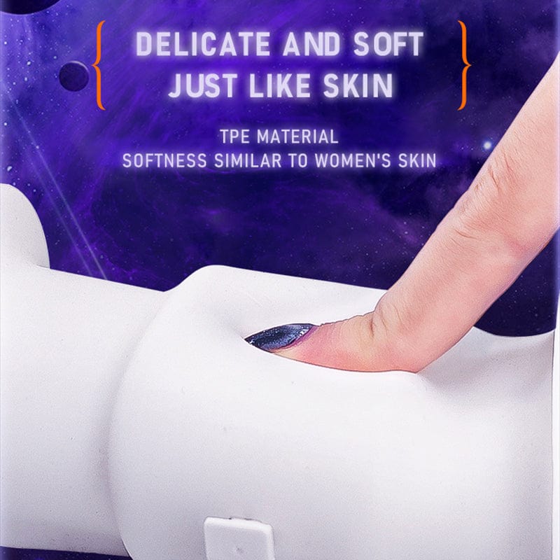 telescopic heating male masturbator in use hands-free thrusting