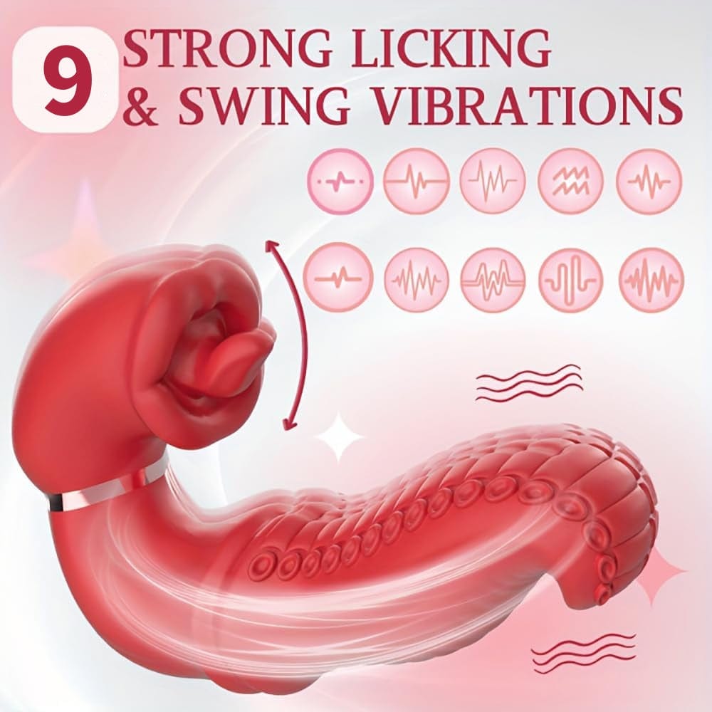 Rose Tongue Licking G-Spot Vibrator – Red & Purple, Clitoral Suction & Stimulation