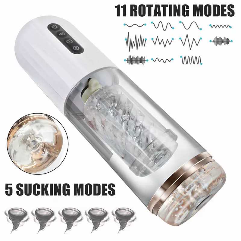 White USB Rechargeable Telescopic Rotating Sucking Male Masturbator – Auto Stroker