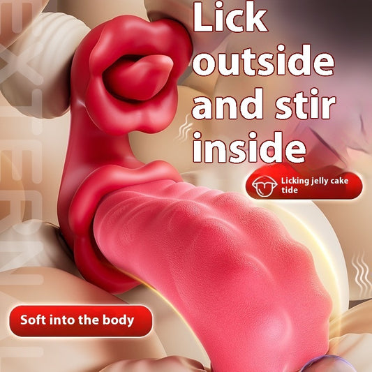 U-Shaped Tongue Licking Silicone Vibrator – Red, Button Control, Clitoral Stimulator
