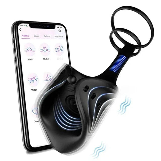 app controlled cock ring vibrator adjustable stamina trainer black