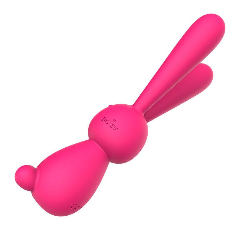long-eared rabbit g-spot vibrator rose red full body bow shape front view