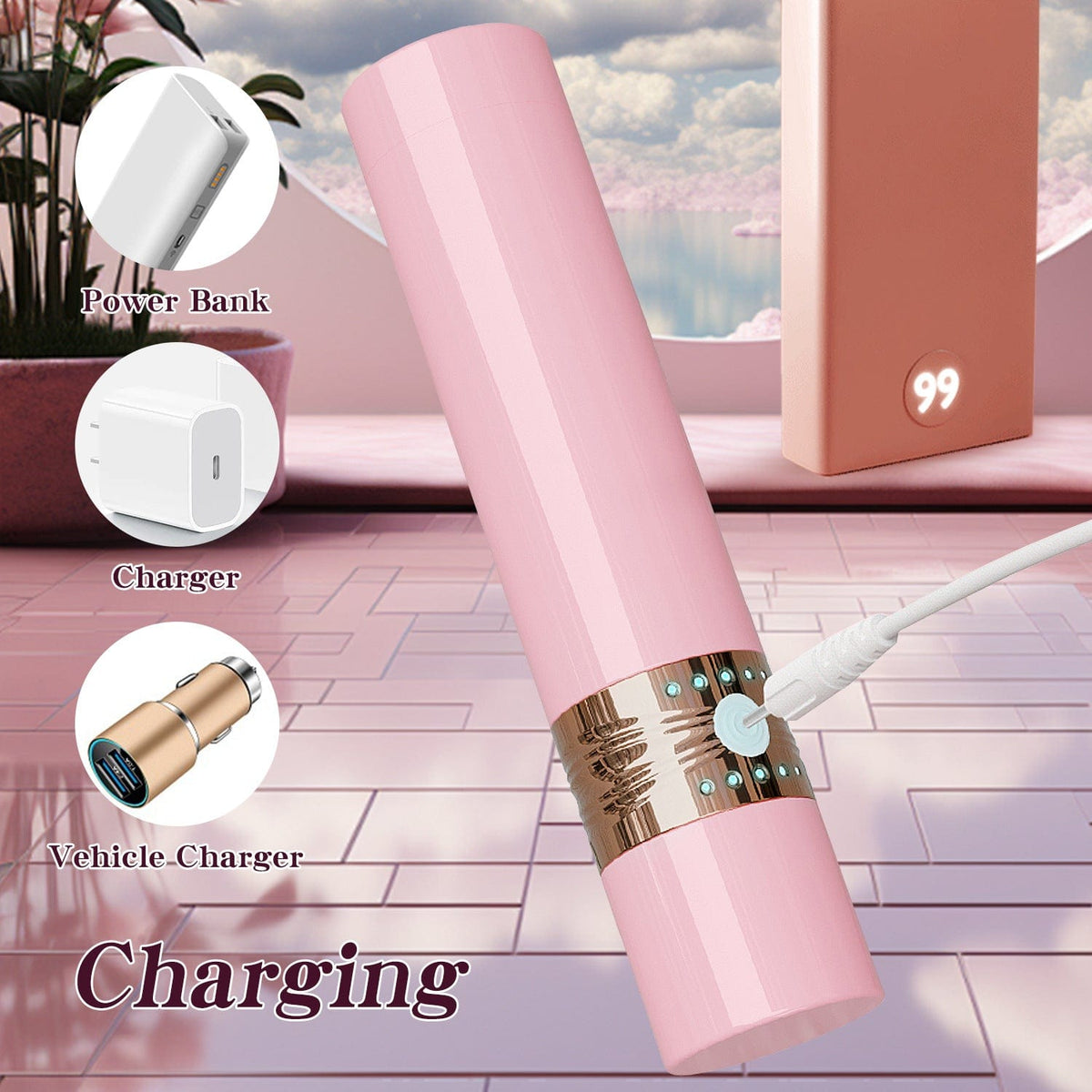 lipstick licking vibrator tongue licking action close-up pink clitoral stimulation
