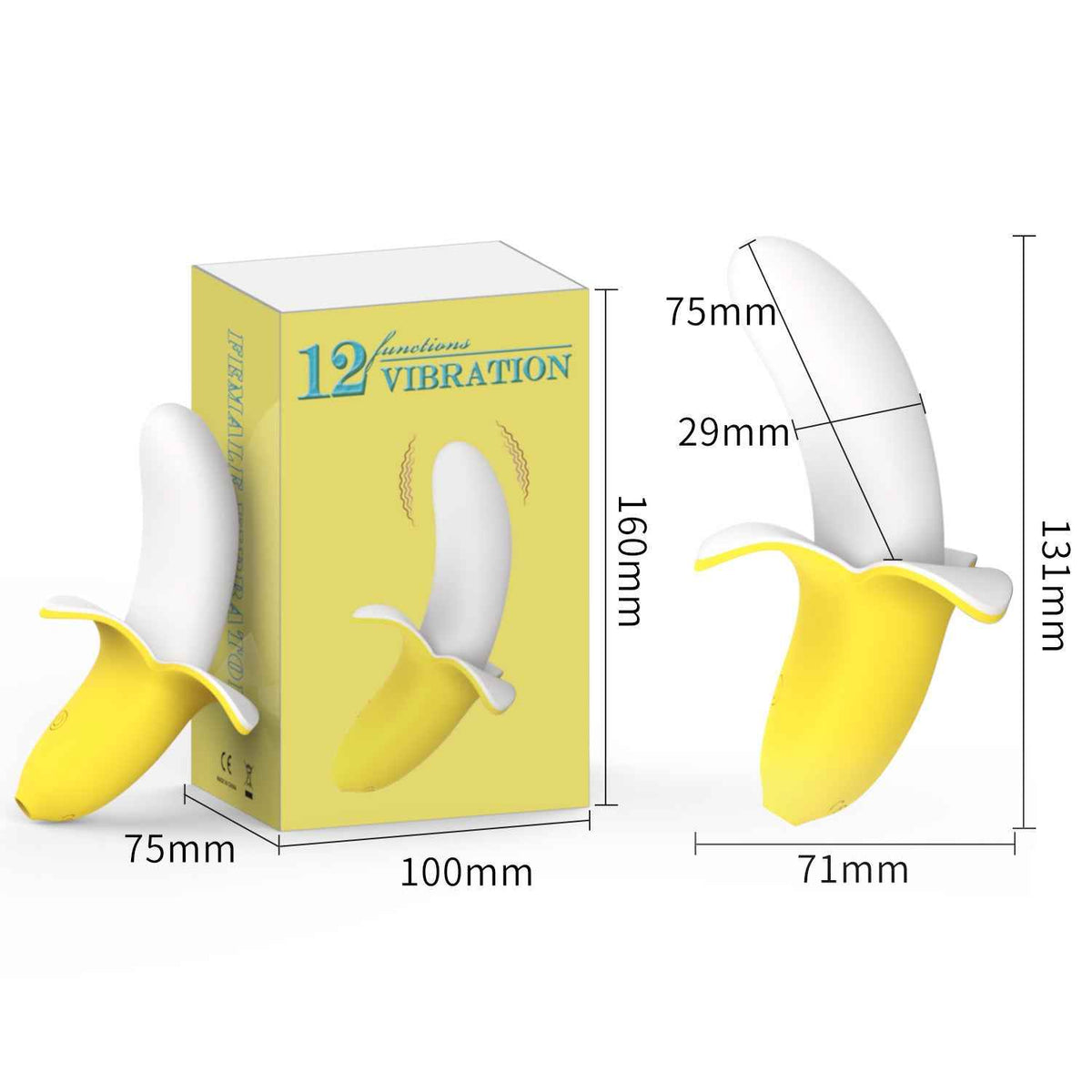 Banana Telescopic Mini Vibrator – 193mm, Silicone ABS, Yellow & White, 50dB Quiet