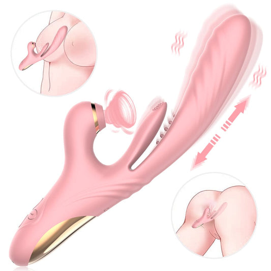 rabbit g-spot vibrator pink suction thrusting tongue licking 3-in-1