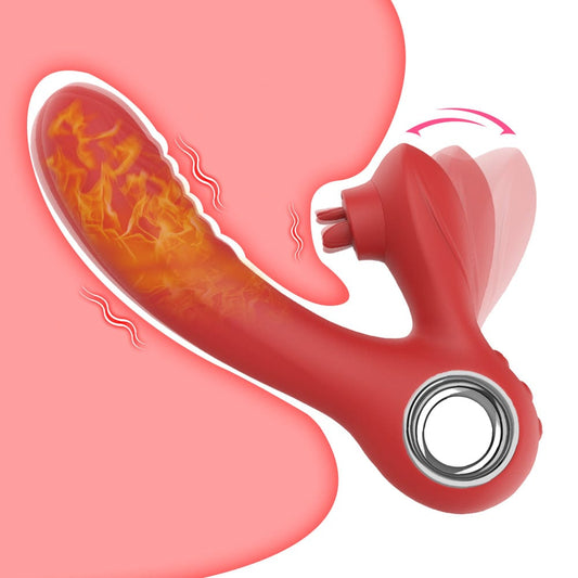 3-in-1 Tongue Licking G-Spot Vibrator – 10 Vibration + 5 Licking Modes & Heating