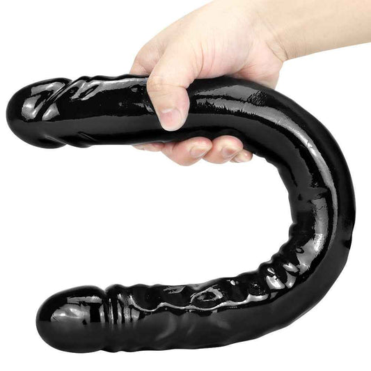 Black PVC Double-Ended Dildo – 6 Style Options (A–F), Flexible Dual Penetration Toy