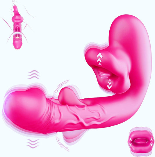 rose toy g-spot vibrator rose red hollow flapping tongue licking lip biting 4-in-1