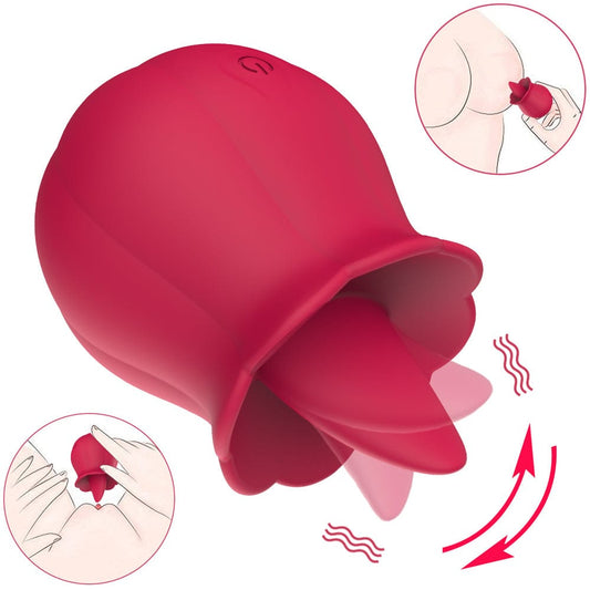 Rose Tongue Licking Vibrator – 10 Modes, Red / Pink / Purple
