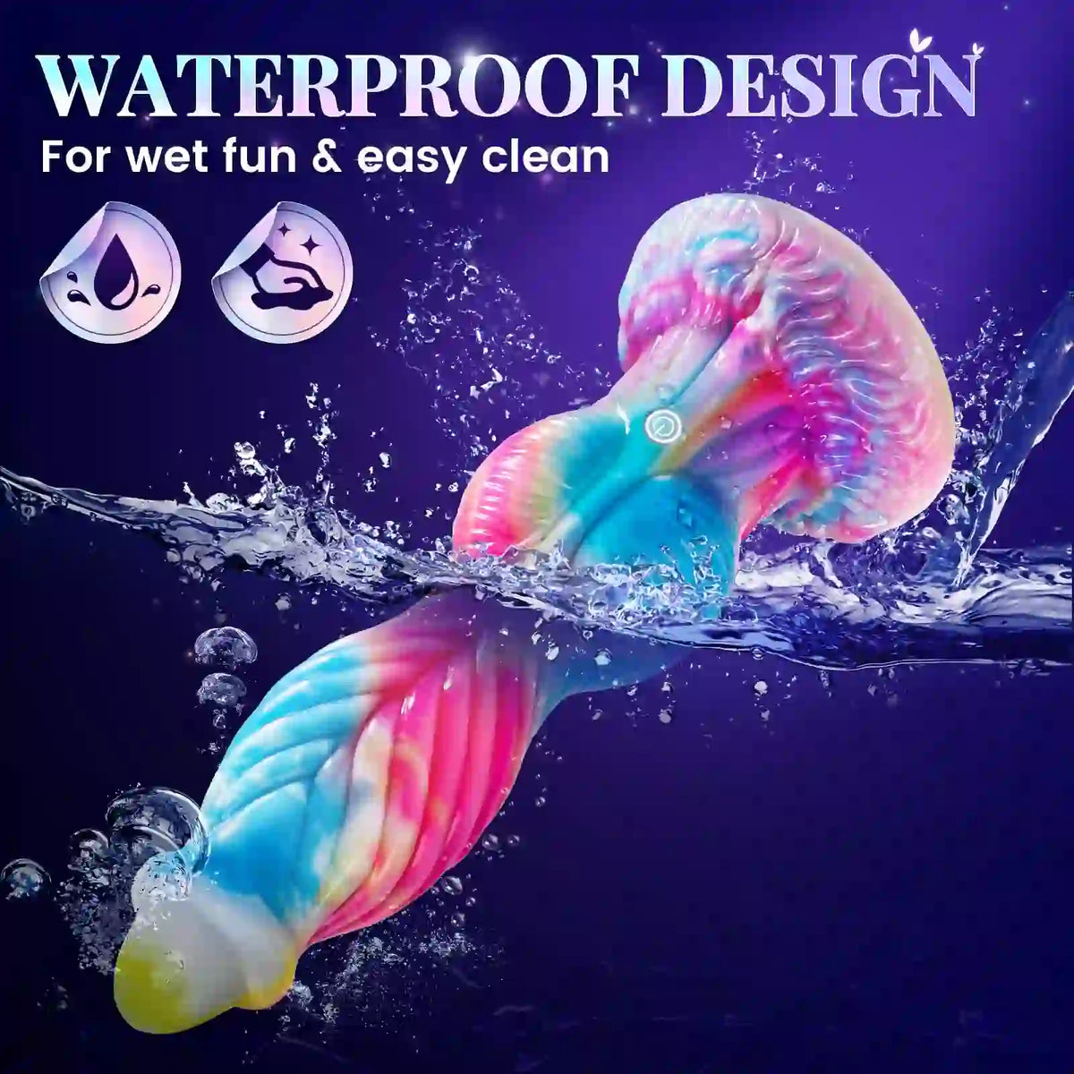 waterproof silicone fantasy dildo submerged in water for shower fun and effortless hygienic cleaning