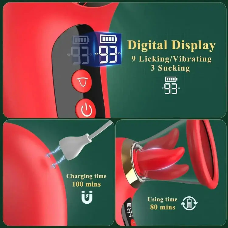 digital display screen showing 9-3 mode levels, 100-minute magnetic usb charging, and 80-minute runtime details