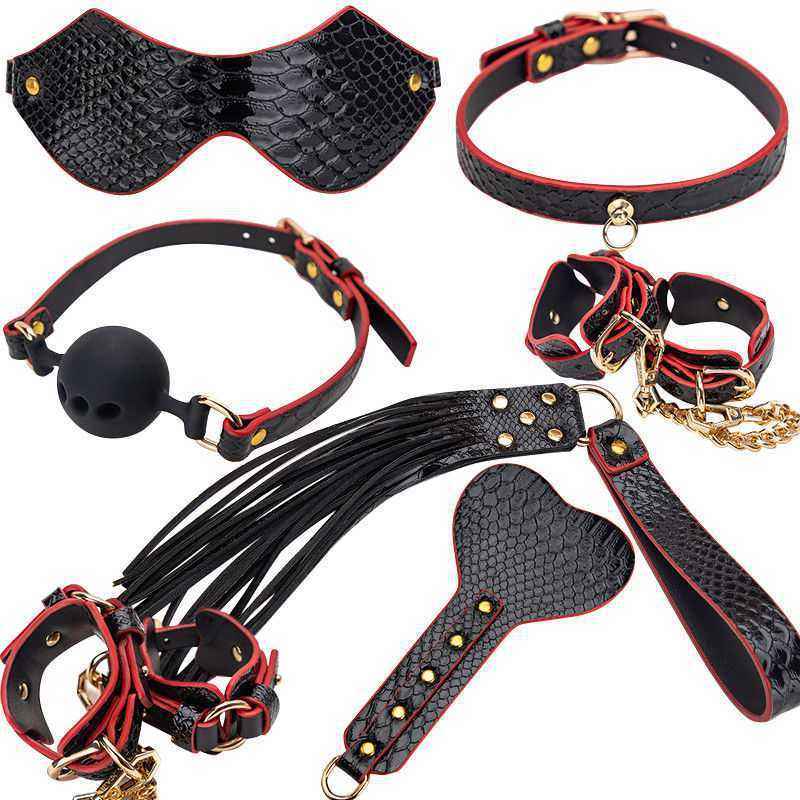 8-Piece BDSM Bondage Set – Leather & Silicone, Handcuffs, Collar, Whip, Nipple Clips