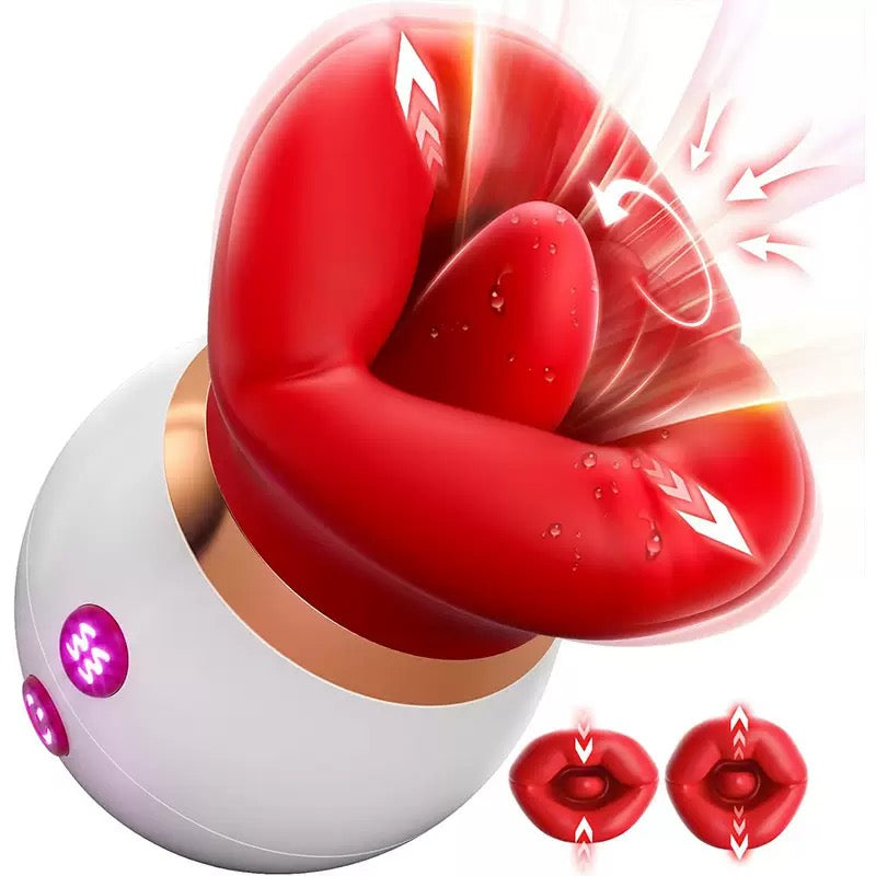 red realistic mouth tongue licking vibrator product photo
