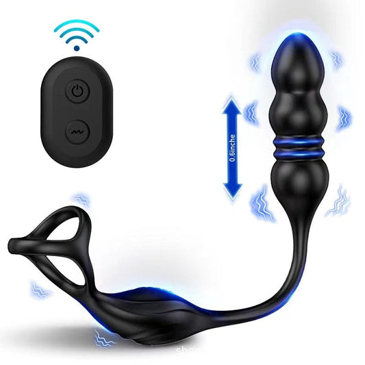 Black Multi-Function Anal Beads Prostate Massager – Vibrating Cock Ring, USB