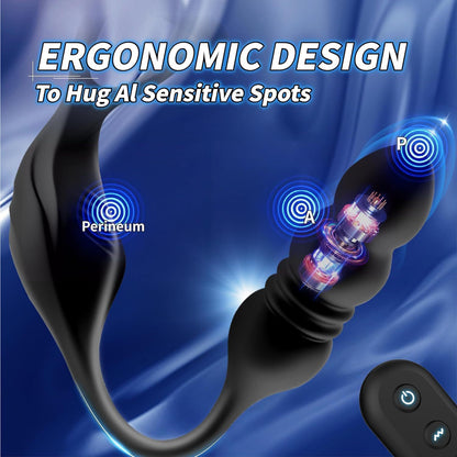 Black Multi-Function Anal Beads Prostate Massager – Vibrating Cock Ring, USB