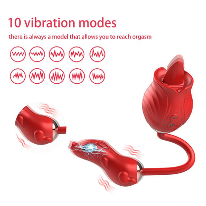 New Rose Dual-Head Tongue Licking Vibrating Massager – 10 Vibration Modes