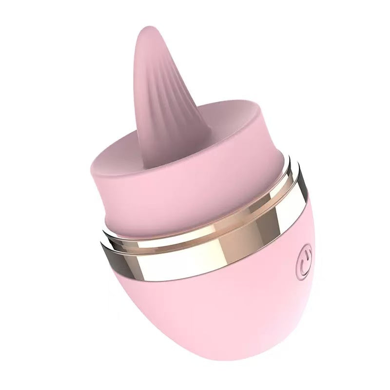  light pink tongue licking vibrator with gold band and single button