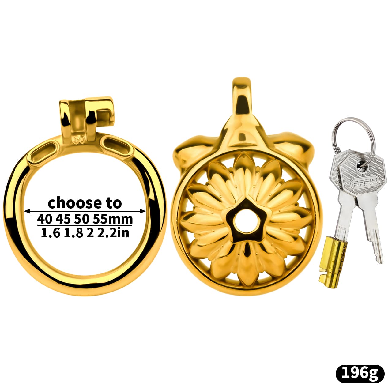 Sunflower Inspired Stainless Steel Chastity Cage – Floral Design | 4 Ring Sizes