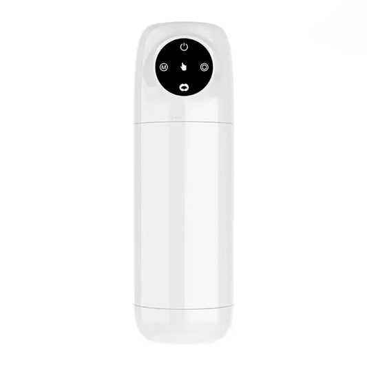 white telescopic male masturbator with thrust suction vibration and voice modes