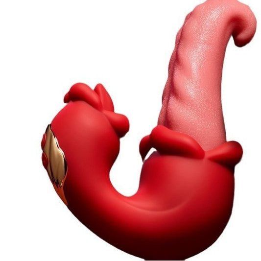U-Shaped Tongue Licking Silicone Vibrator – Red, Button Control 