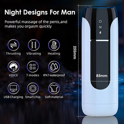 Fully Automatic 7-Mode Telescopic Vibrating Male Masturbator with Heating & Sound