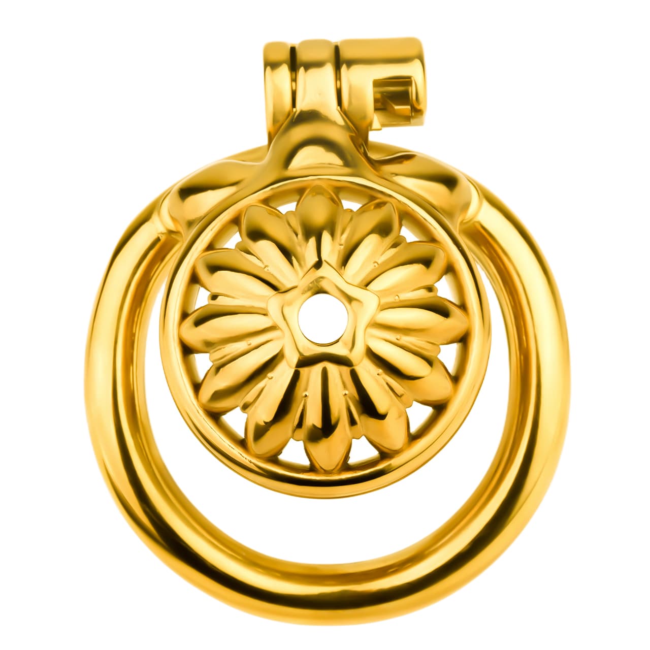 Sunflower Inspired Stainless Steel Chastity Cage – Floral Design | 4 Ring Sizes