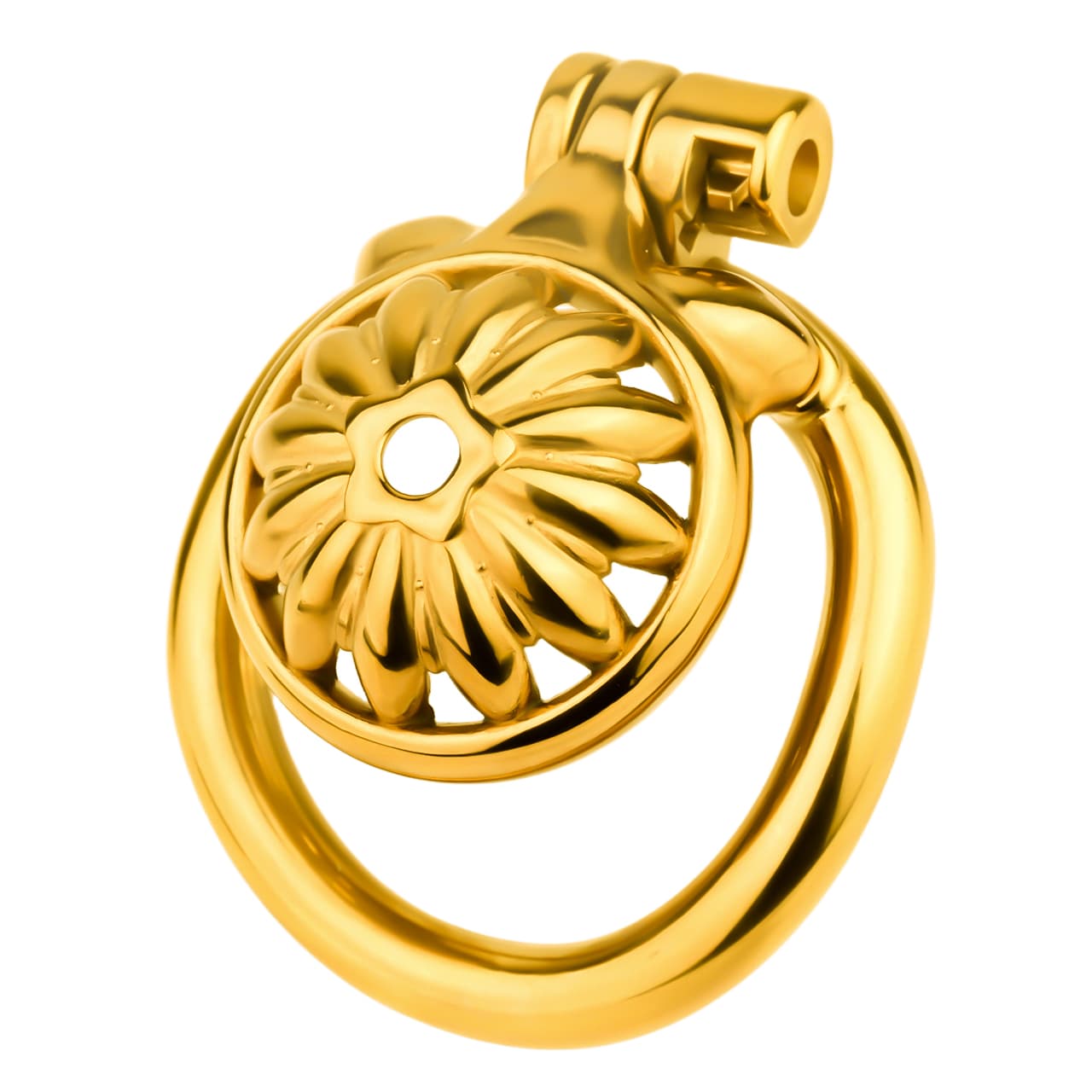 Sunflower Inspired Stainless Steel Chastity Cage – Floral Design | 4 Ring Sizes