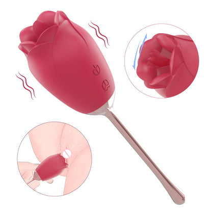 Silicone Rose Tongue Licking Massager – 9 Vibration Modes, IPX7 Waterproof