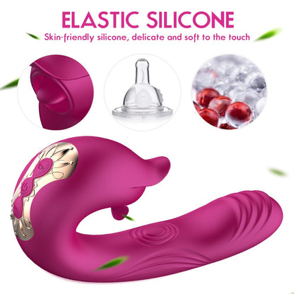 3-in-1 G-Punkt-Vibrator mit Leck- und Klappfunktion – Purpurrot