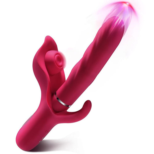 red telescopic rabbit vibrator full product view