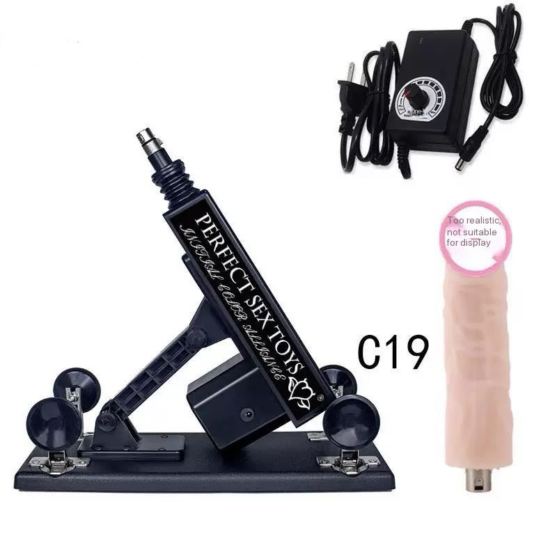 automatic thrusting sex machine black with realistic dildo attachment and variable speed adapter