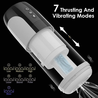 Fully Automatic 7-Mode Telescopic Vibrating Male Masturbator with Heating & Sound