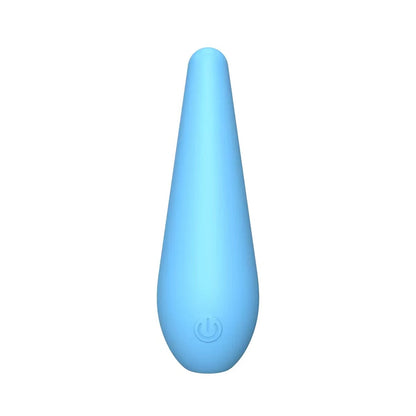 light blue teardrop mini clitoral vibrator with power button
