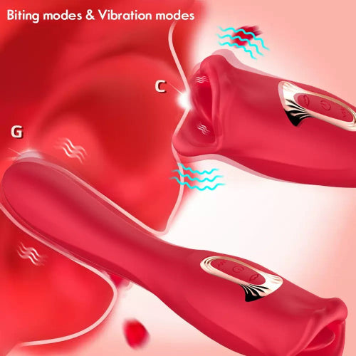 dual stimulation diagram showing rose tongue teasing the clitoris while the curved shaft stimulates the g-spot
