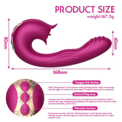 3-in-1 G-Punkt-Vibrator mit Leck- und Klappfunktion – Purpurrot
