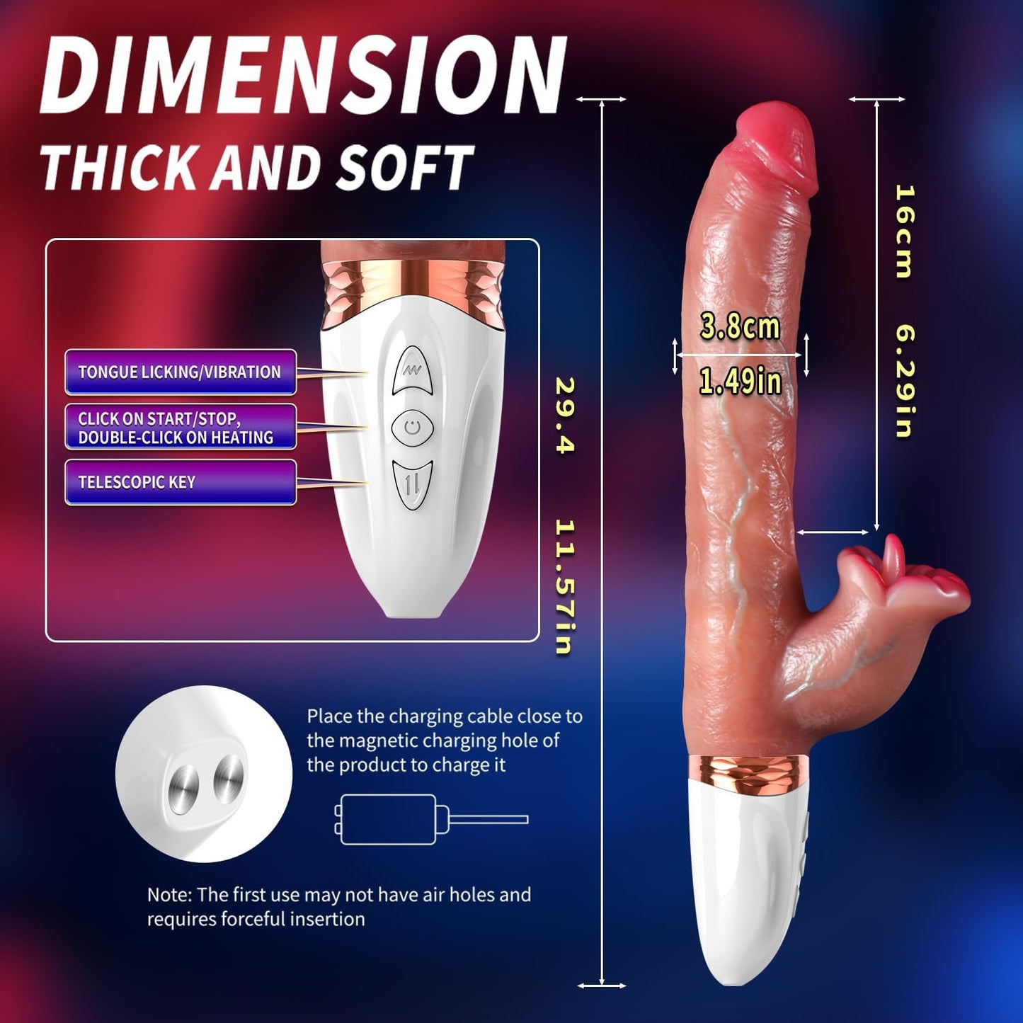 11.6-inch Realistic Dildos G-Spot Vibrator Thrusting Vibrator Dildo