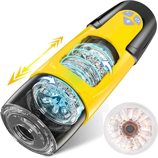thrusting rotating male masturbator yellow ball bearing suction base 7-speed