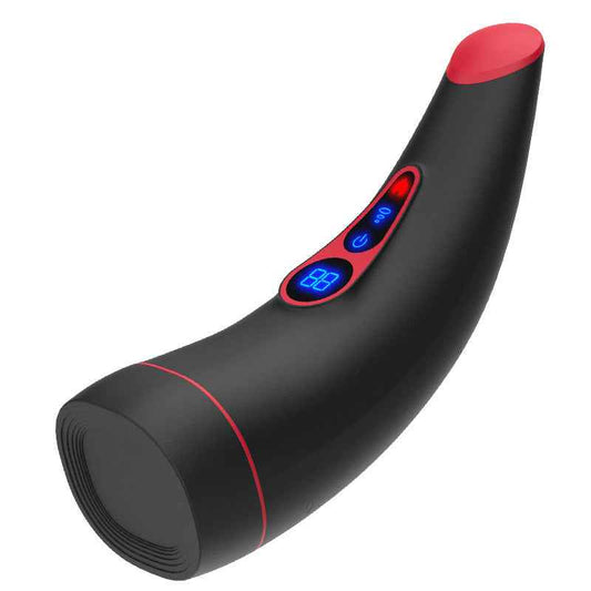 curved black heating sucking male masturbator with led touch panel