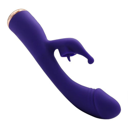 purple dual-motor rabbit vibrator showing realistic glans head and clitoral rabbit arm on white background