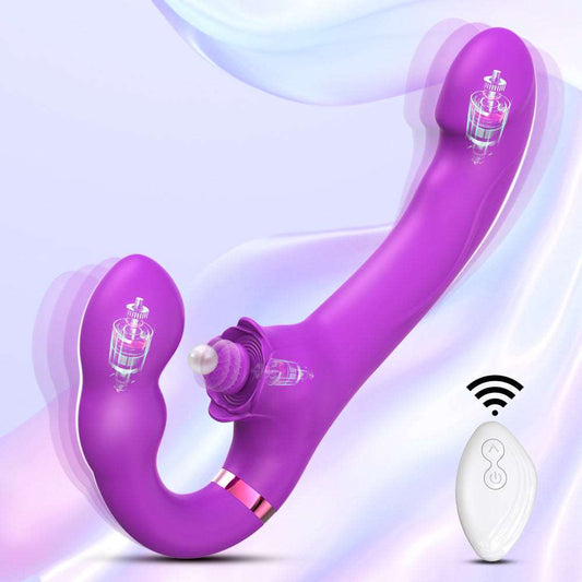 strapless strap-on vibrator purple app remote dual motor g-spot clitoral anal