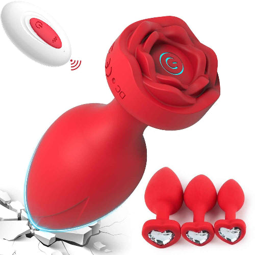 Rose Remote Control Anal Vibrator – Silicone ABS, Red & Black
