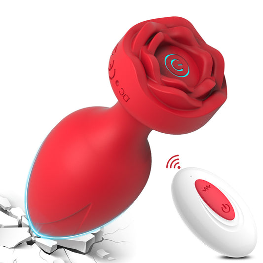 Rose Remote Control Anal Vibrator – Silicone ABS, Red & Black