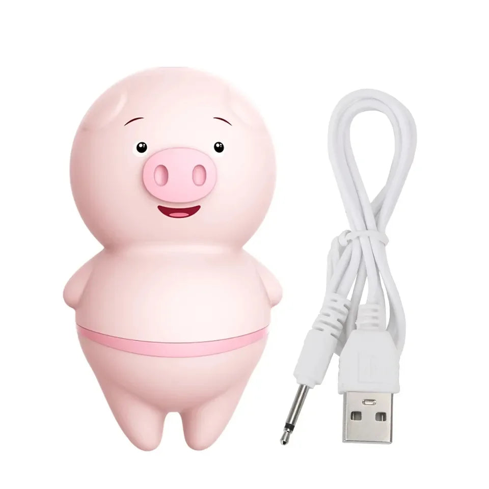 猪造型双头吮吸振动按摩器 10频防水硅胶粉色