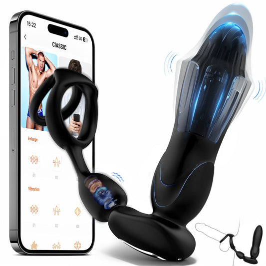 prostate massager inflating dual motor telescopic app control ipx6 black