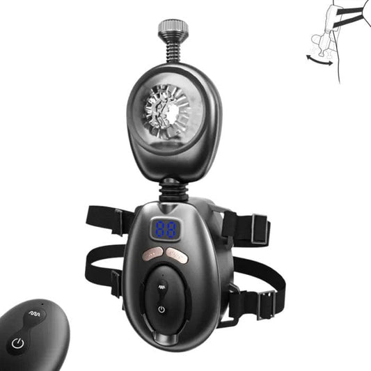 wearable male masturbator black 9 thrusting 9 vibration remote control hands-free