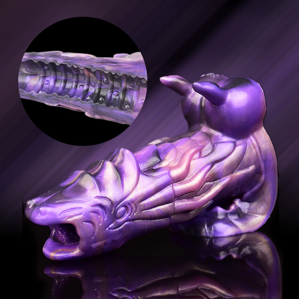 Dragon penis set, male masturbation artifact, dual-purpose thickening and delayed wolf tooth set, hand punching, jerking, soft