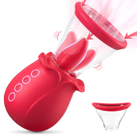 3-in-1 Rose Vibrator – 7 Licking, 3 Suction & 10 Vibration Modes, 2 Attachments